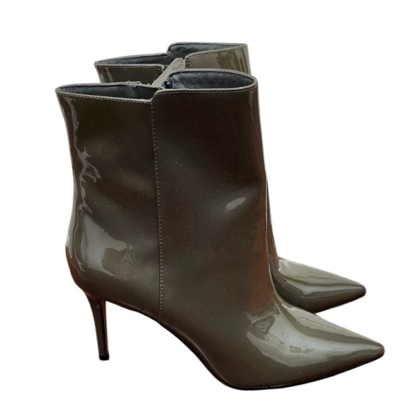 J. Crew Women size 8.5 Khaki Patent Leather Shoe High-Heel Ankle Boot AE854 - Picture 5 of 12